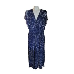 KATE & LILY Polka Dot Maxi Dress V-Neck Sheer Sleeves Navy Blue Flowy Plus sz 18